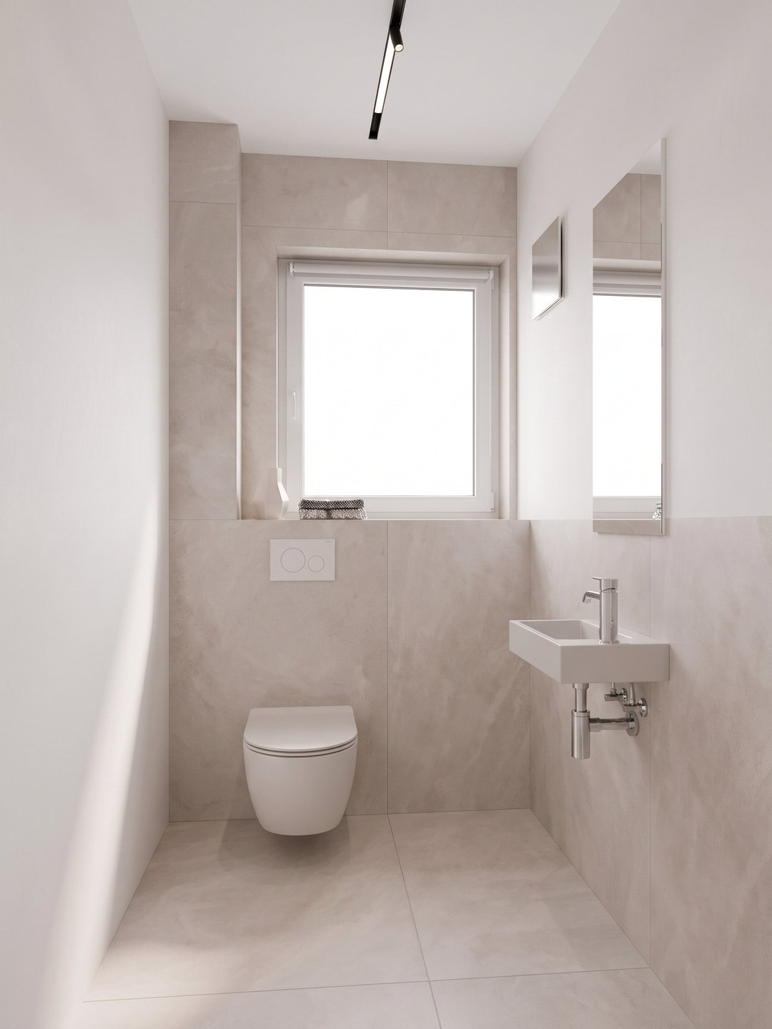 Visualisierung: G&auml;ste-WC mit Handwaschbecken und Fenster