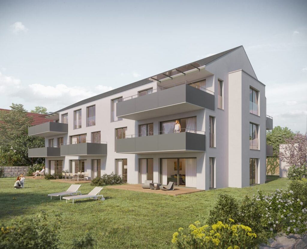 Gartenseite der Neubauwohnungen Hauptstra&szlig;e 71 in Gerlingen